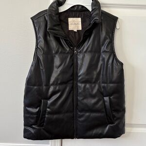 Thread & Supply Black Quilted Faux Leather Puffer Vest